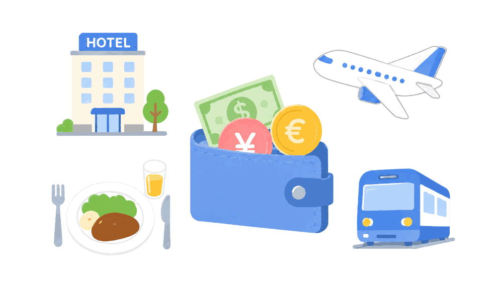 旅行中は様々な通貨で支払う図
