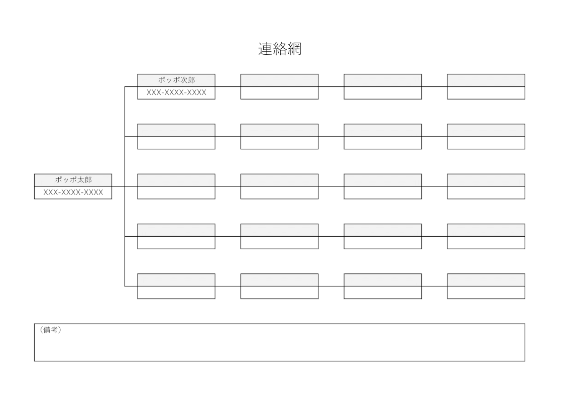 連絡網のエクセルテンプレート 縦並びの小文字タイプ