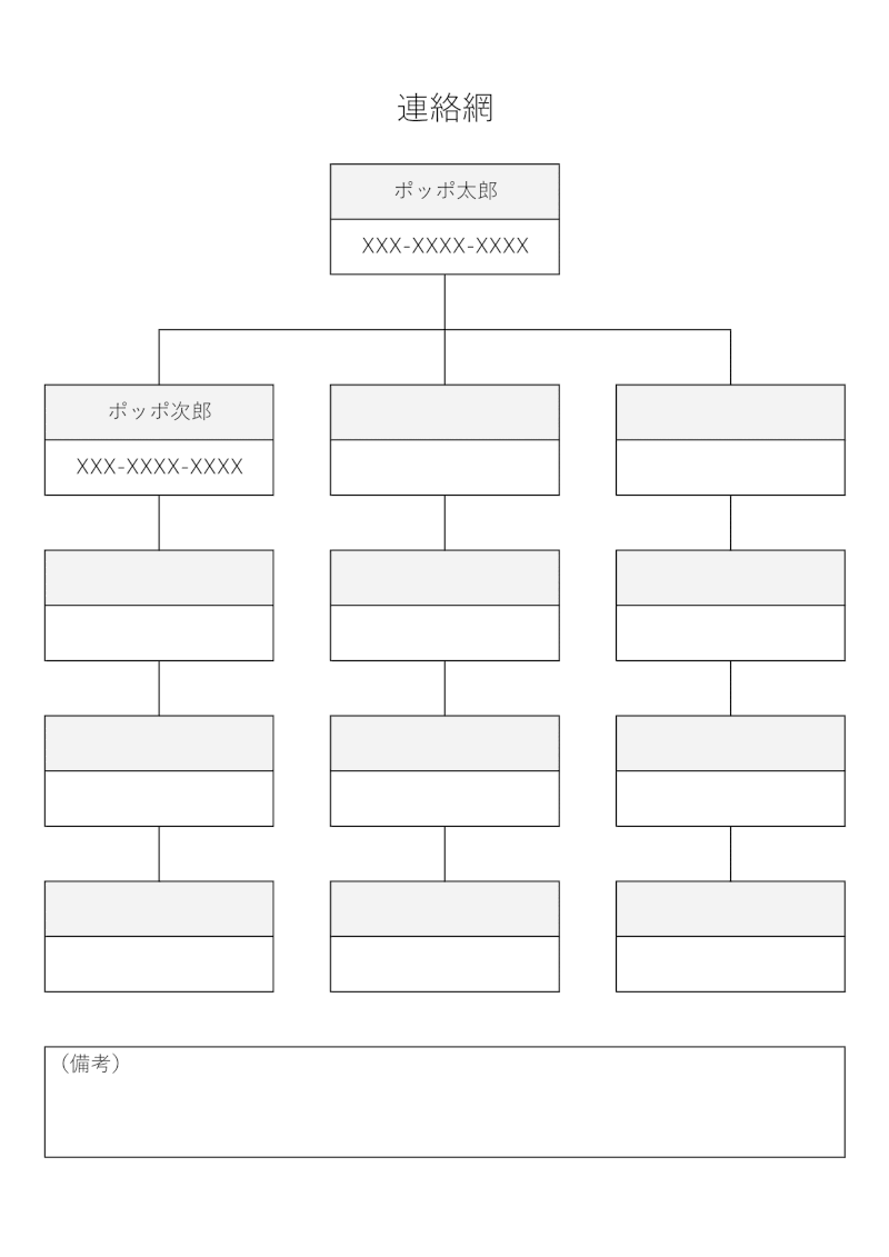 連絡網のエクセルテンプレート 縦並びの大文字タイプ